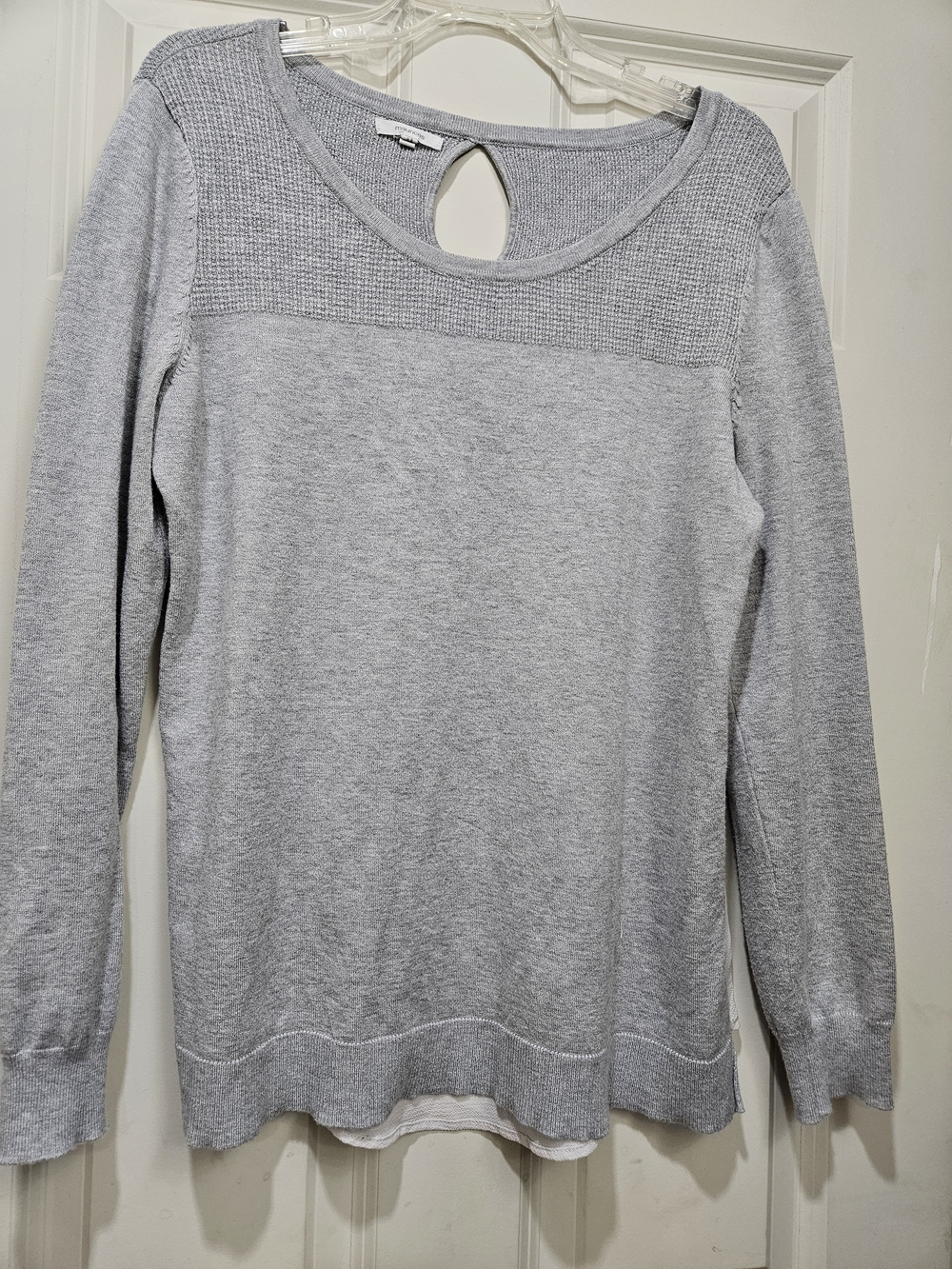 Maurices Light Gray Crew Neck Knit Sweater with Keyhole